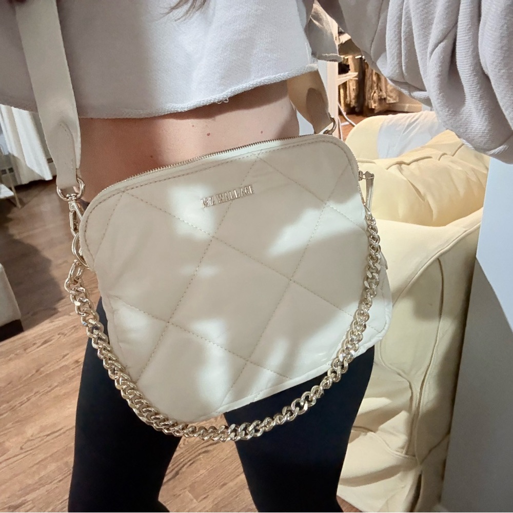 MZ Wallace Cream Quilted Crossbody with Gold Chain Strap